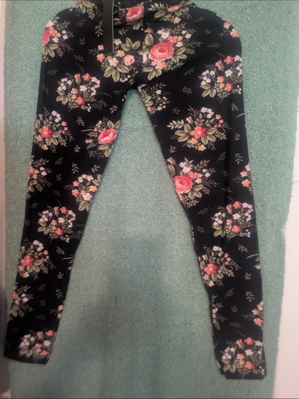 New Mix Black Leggings with Pink Rose Floral Print